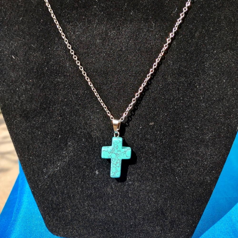 Turquoise style cross necklace